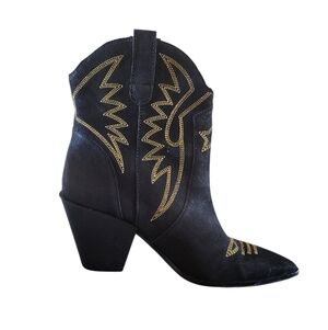 Dolce Vita GINNI Black and Gold Western Ankle Boots - Size 9.5